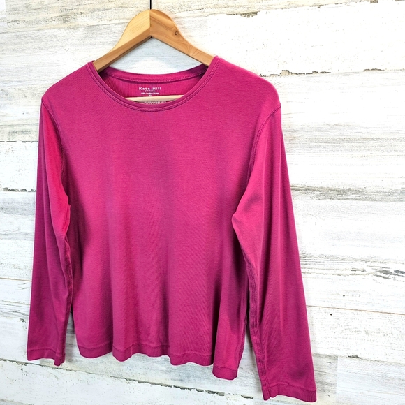 Vintage Kate Hill Supima Cotton Long Sleeve Top LP Magenta 90s Minimalist Fall - Picture 2 of 12
